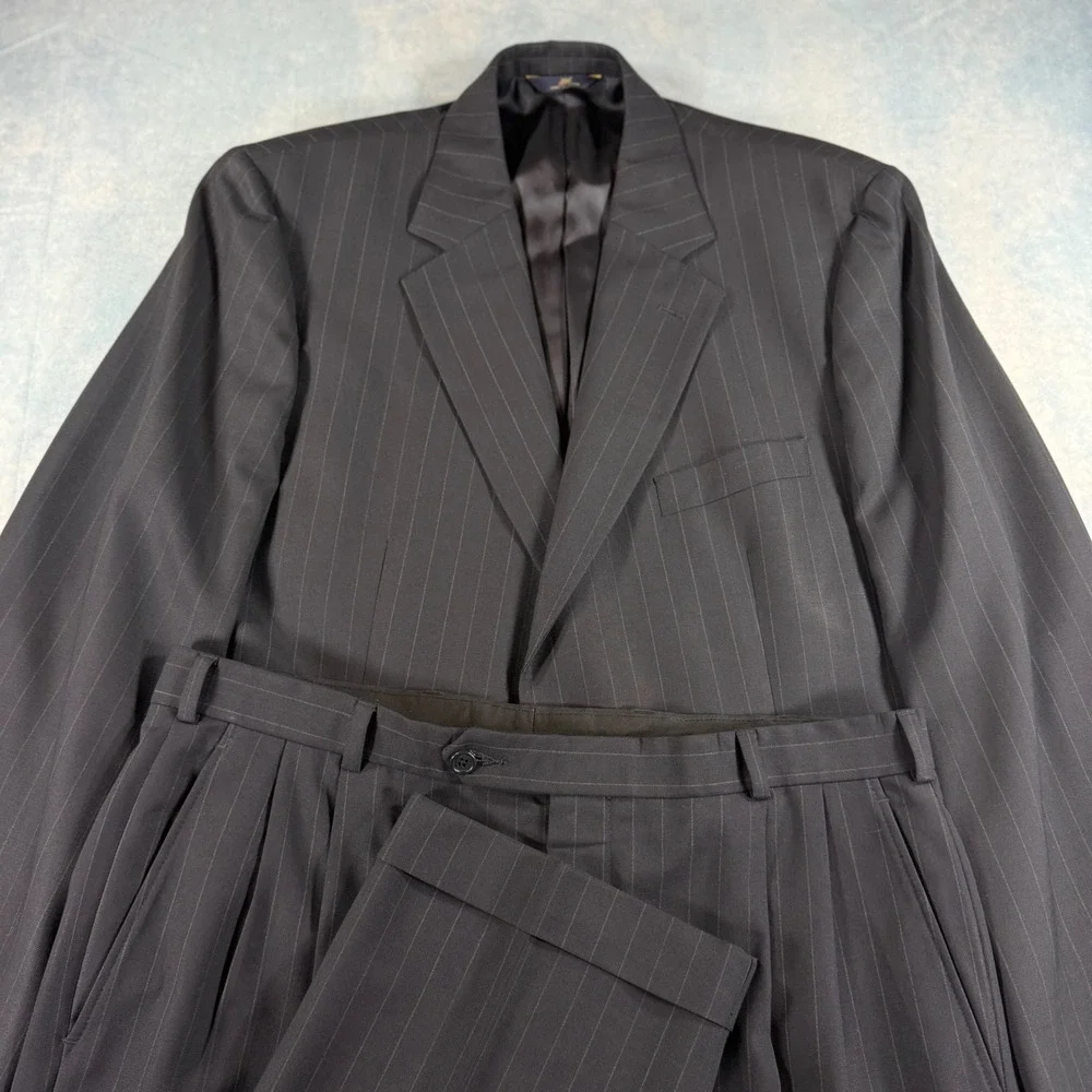 Brooks Brothers 346 Stretch 2 Piece Suit Mens 44S W36 L29 Gray Pinstripe Wool